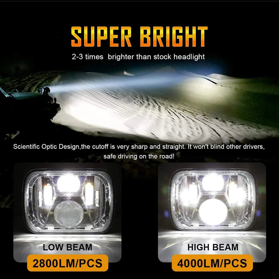 (2pcs/set) 110W 7x6 Black LED Headlights Hi-Lo Beam Headlamps