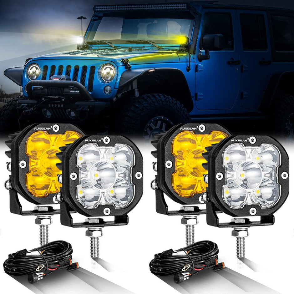 3 Inch 80W 9600LM LED Pods Lights White&Amber for JEEP