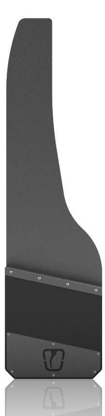 Black car mud flap with a brand logo on a white background