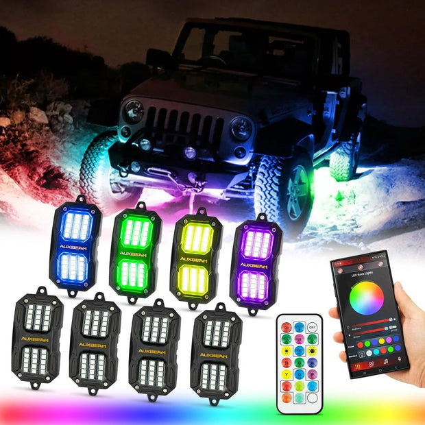 NEW Vibrant Series | Upgraded RGB LED Rock Lights Kit Multicolor Neon Underglow Lights with Bluetooth APP & Remote Control 8PCS/SET