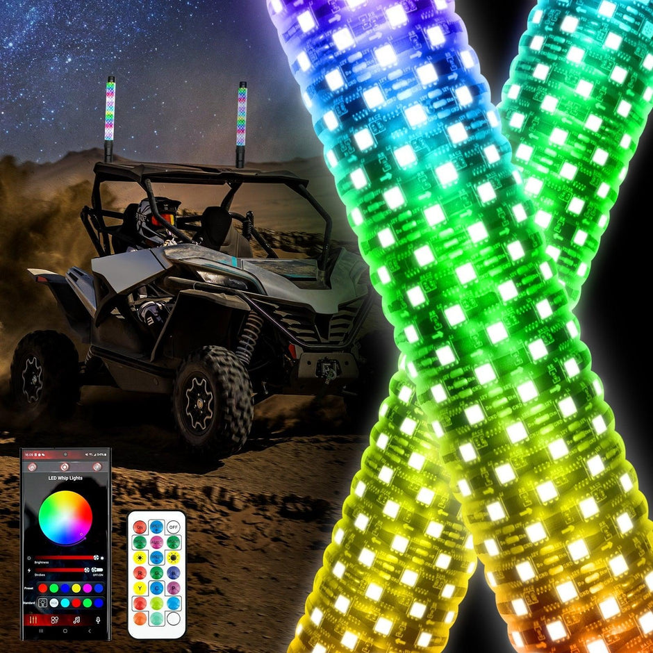 1.9FT ew LED RGB Whip Lights with Turn Signal & Brake Light, Bluetooth APP/ Remote Control