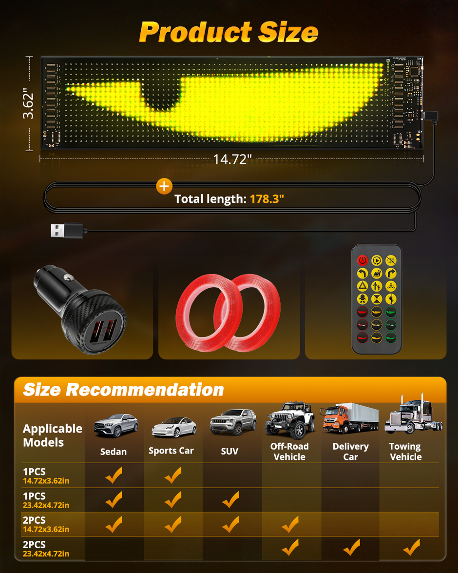 Two-Pack LED Flexible Programmable Car Screen Light USB APP Control Devil's Eye Atmosphere 14.72x3.62in for Windshield Decoration