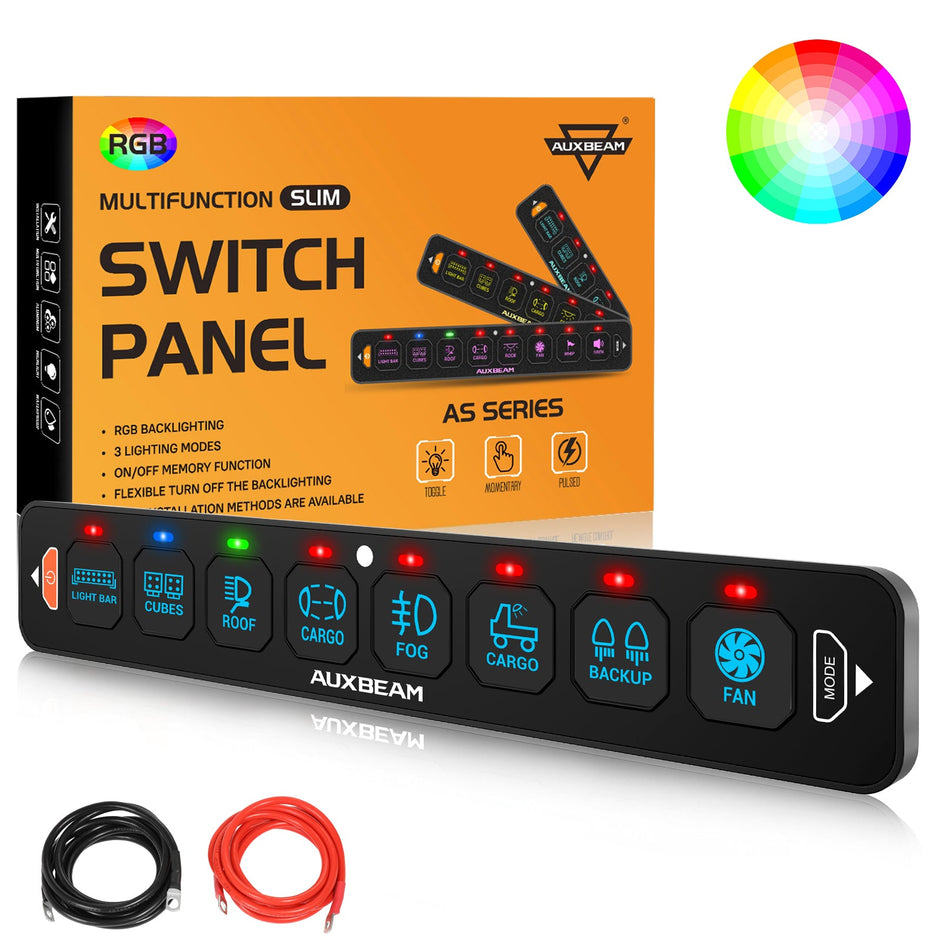 AS Series 4/6/8 Gang RGB Slim Switch Panel with APP&Remote Control, Toggle/ Momentary/ Pulsed Mode Supported(One-Sided Outlet)