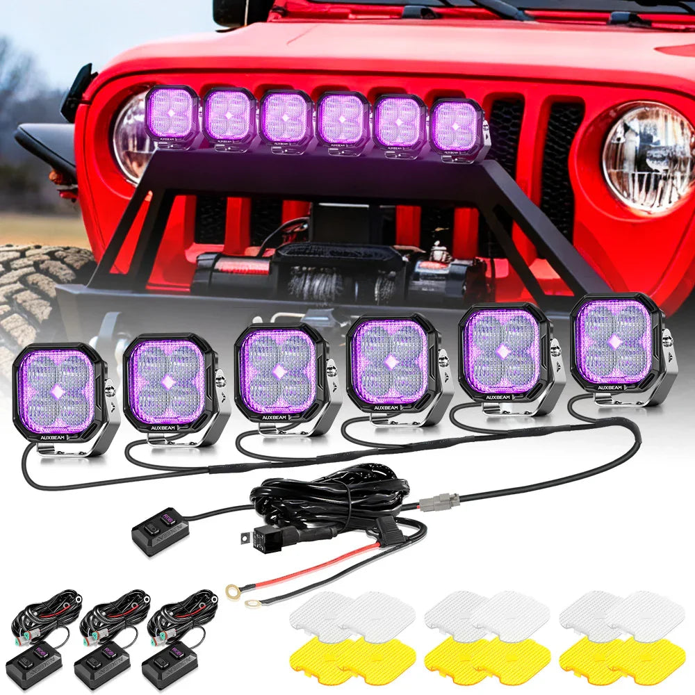 Color Play Series 3 Inch 116W RGB LED Pod Lights Flood Off Road Lights With 8 Backlight Options