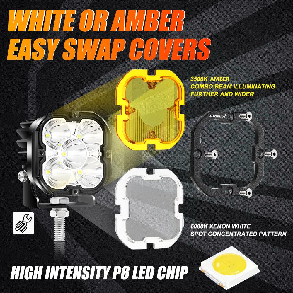 3 Inch 80W 9600LM LED Pods Lights White&Amber for FORD