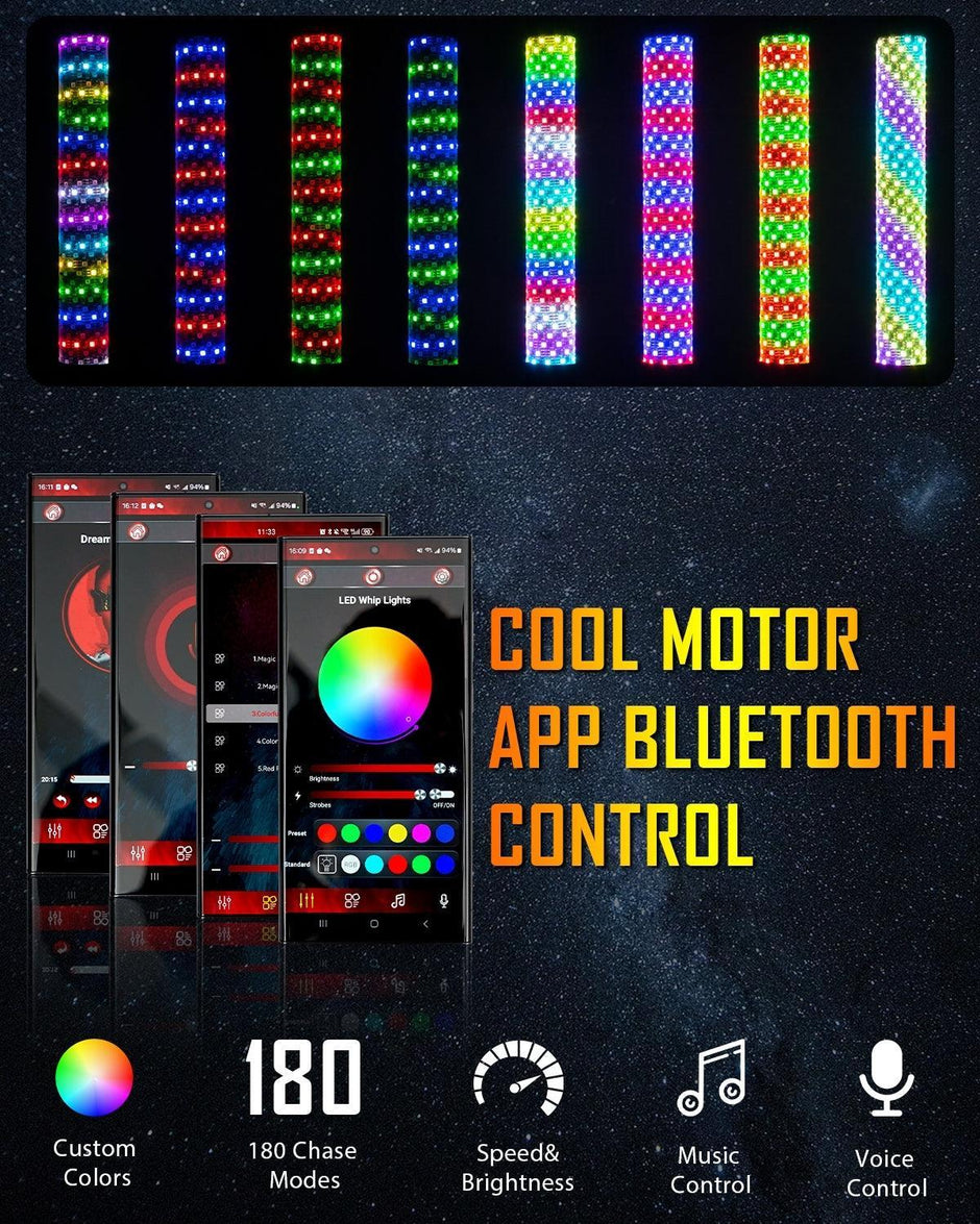 1.9FT ew LED RGB Whip Lights with Turn Signal & Brake Light, Bluetooth APP/ Remote Control