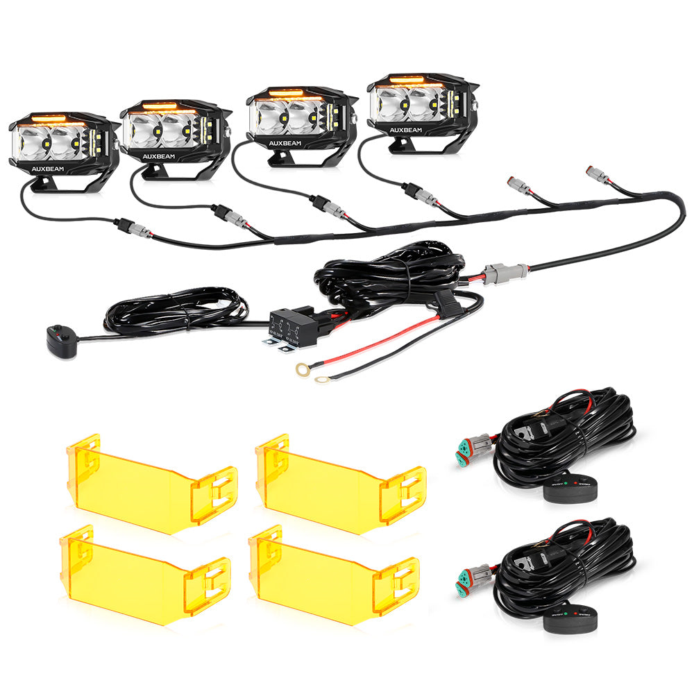 V-MAX Series | 4 Inch 72W 6960LM Combo Beam Side Shooter LED Rectangular Pod Lights with Amber DRL