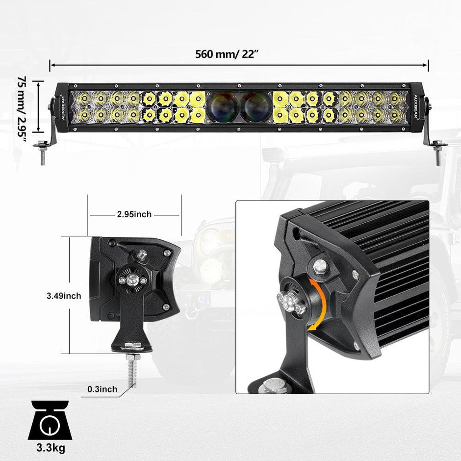 NEW VERSION 22 Inch 5D-PRO Series Combo Dual Row LED Light Bar with DT Wiring Harness Kit for Chevy Colorado