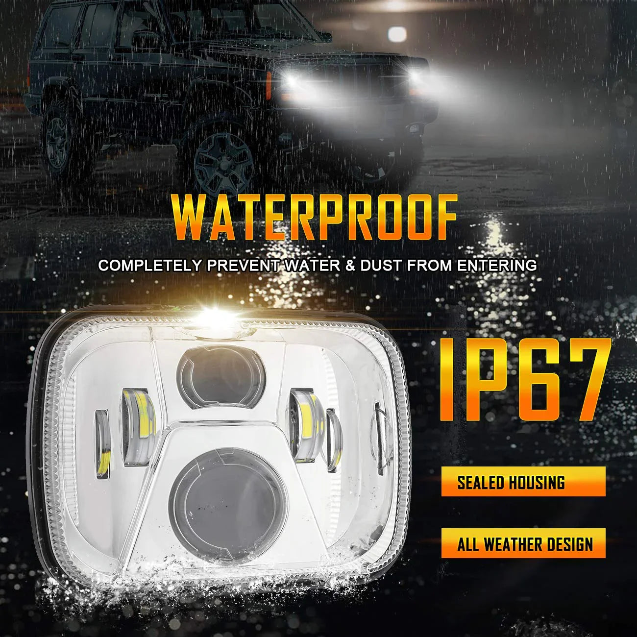 (2pcs/set) 110W 7x6 Black LED Headlights Hi-Lo Beam Headlamps