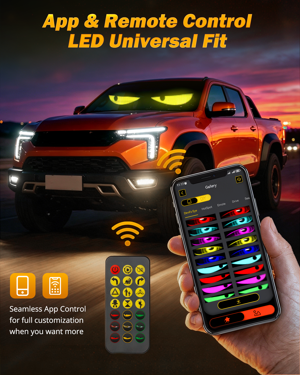 Single Pack LED Flexible Programmable Car Screen Light USB APP Control Devil's Eye Atmosphere 14.72x3.62in for Windshield Decoration