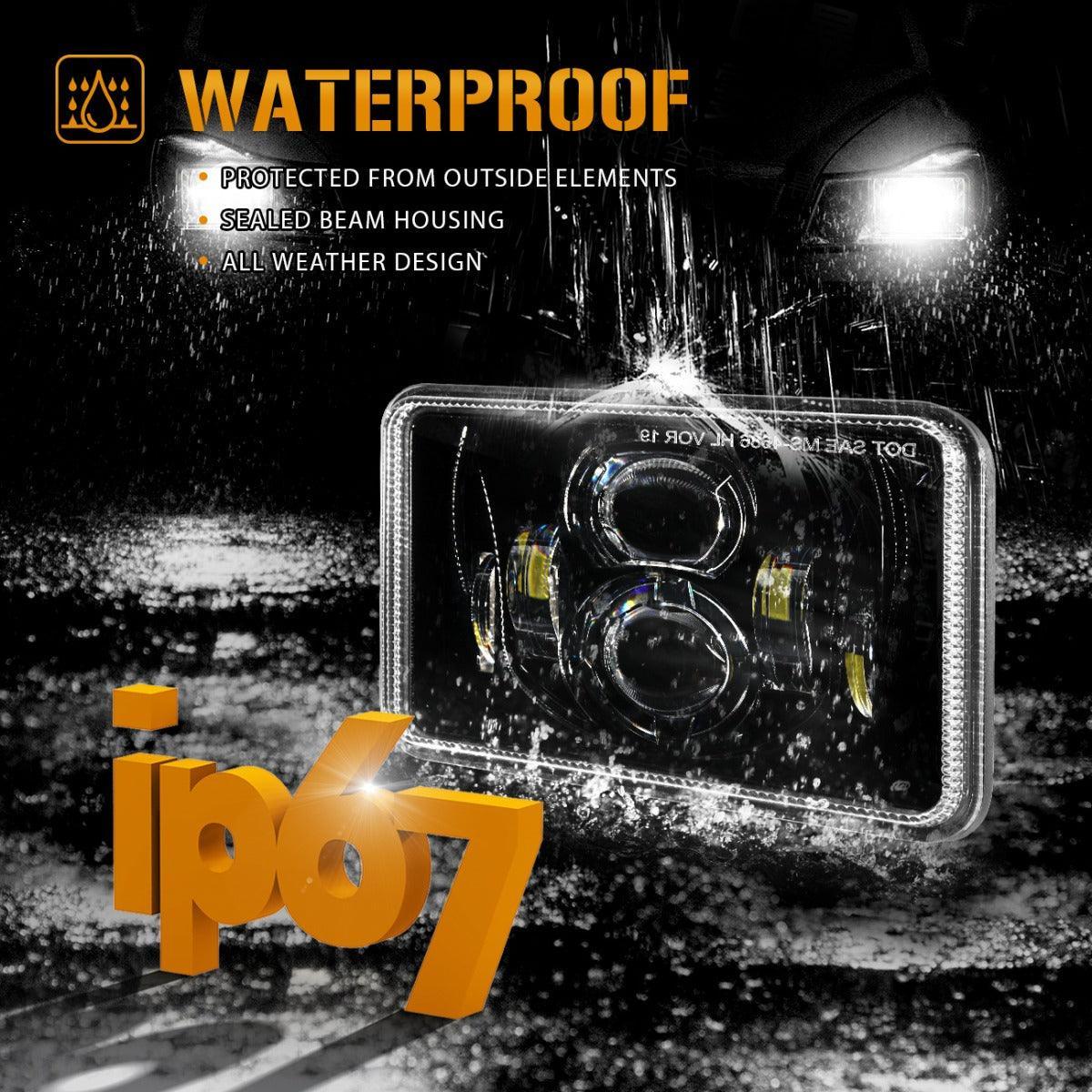 (4pcs/set) 4X6 Inch 55W Rectangular Hi-Lo Beam LED Headlight (H4 Plug)