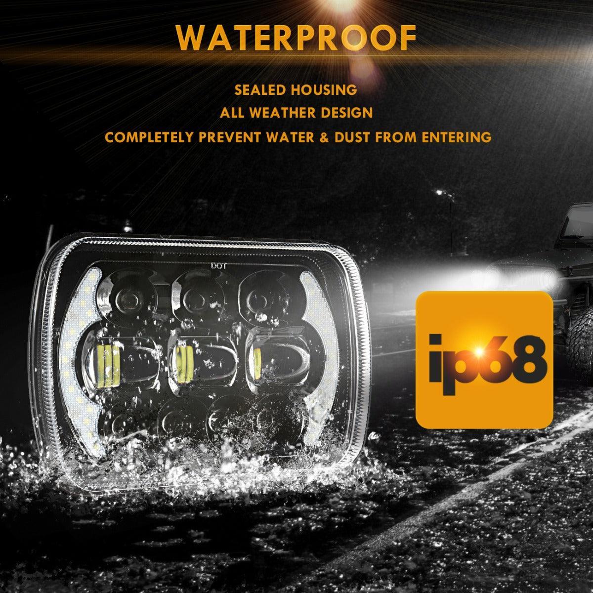 (2pcs/set) 130W 7x6 LED Headlight with DRL for Jeep Wrangler YJ XJ MJ/ Ford/ Savana/ Trucks Chrome)