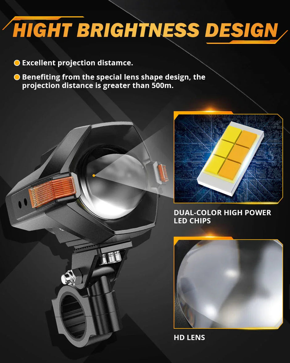 (2pcs/set)3 Inch Motorcycle LED Spotlight Bi-LED Projector Lens Headlight 120W Dual Color Switchback LED Work Light 3+5 Light Modes for Motorcycle SUV ATV Trucks (MT8)