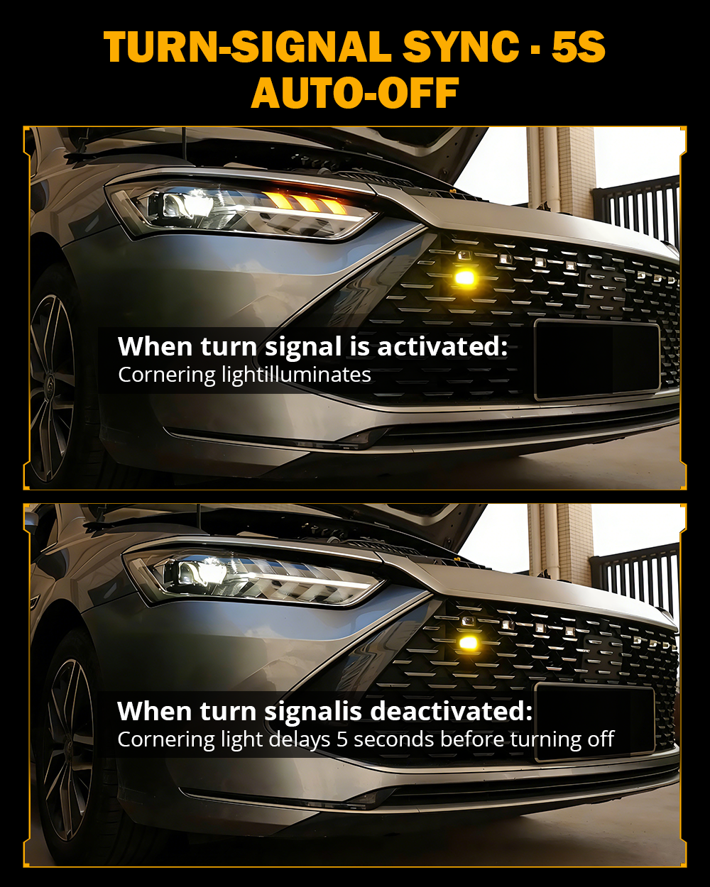 0.8'' 3000K Yellow Bi-LED Projector | 45° Turning-Assist Grille Light for SUV Truck ATV UTV