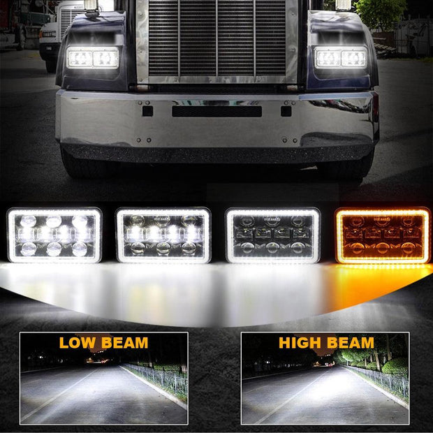 (2pcs/set) 4X6 INCH SEALED BEAM LED HEADLIGHT WITH HI/LOW BEAM DRL TURN SIGNAL LIGHT