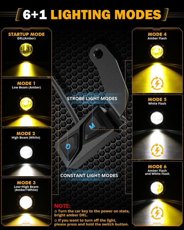 2 Inch Mini Dual-Color Motorcycle LED Spotlight, 120W MT1 Series Dual Color Switchback LED Auxiliary Light 3+3 Light Modes for Motorcycle SUV ATV Trucks | 2PCS/Set