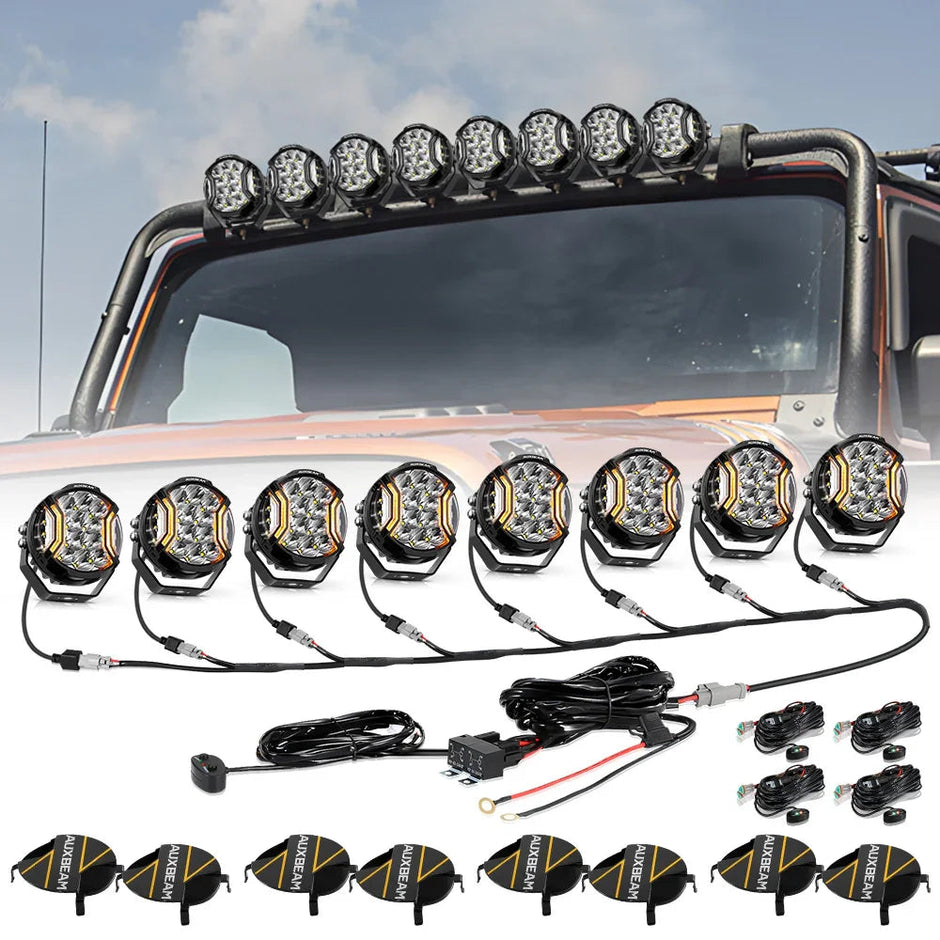 V-ULTRA Series  3/5/7/9 Inch LED Side Shooter Amber/White Pod Lights with Amber DRL
