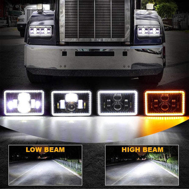 (2pcs/set)4x6" Sealed Beam LED Headlight with Hi-Lo Beam & DRL Amber Turn Signal Light