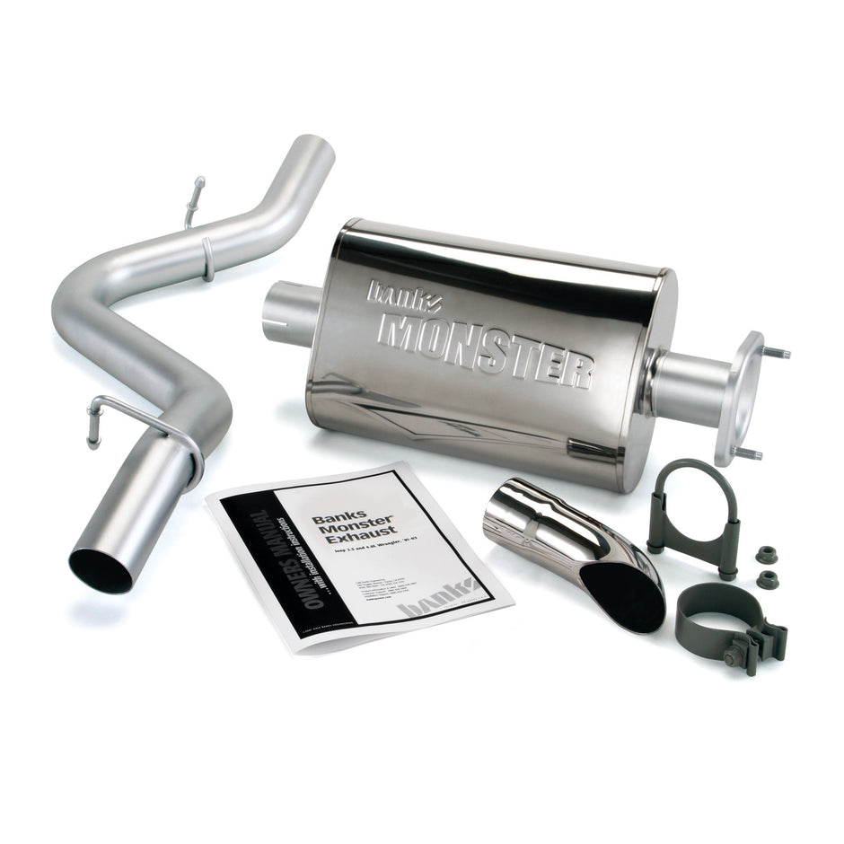 Banks Monster Exhaust System Single Exit Chrome Obround Tip 91-95 Jeep 4.0L Wrangler TJ (51311)