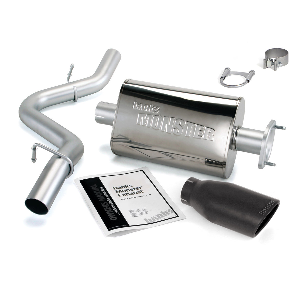 Banks Monster Exhaust System Single Exit Black Obround Tip 04-06 Jeep 4.0L Wrangler TJ (51314-B)