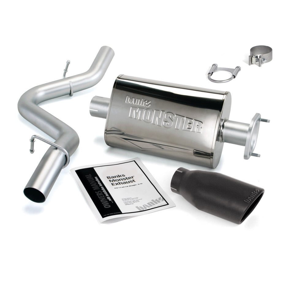 Banks Monster Exhaust System Single Exit Black Obround Tip 04-06 Jeep 4.0L Wrangler TJ (51314-B)