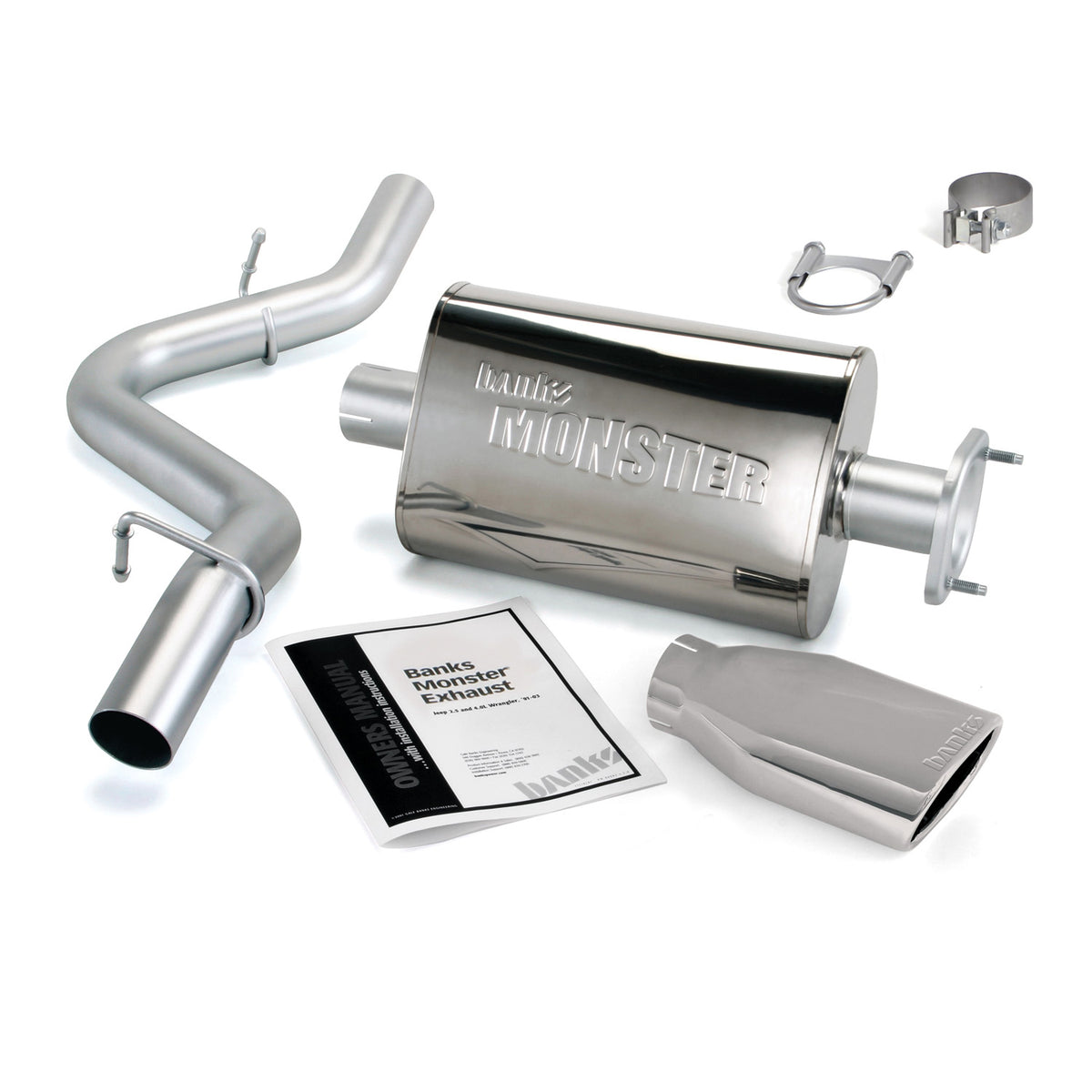 Banks Monster Exhaust System Single Exit Chrome Obround Tip 04-06 Jeep 4.0L Wrangler TJ (51314)