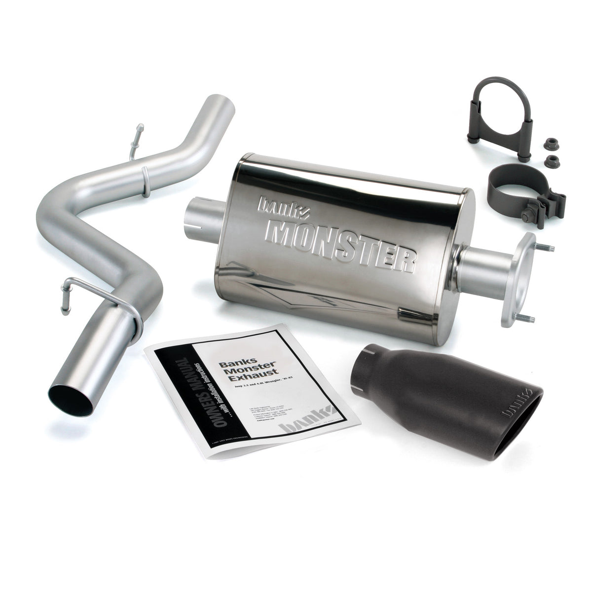 Banks Monster Exhaust System Single Exit Black Obround Tip 04-06 Jeep 4.0L Wrangler LJ Unlimited (51315-B)