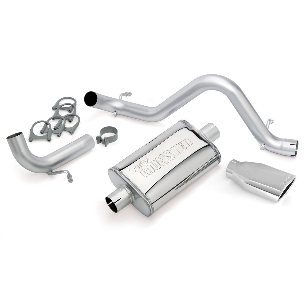 Banks Monster Exhaust System Single Exit Chrome Obround Tip 12-18 Jeep 3.6L Wrangler JK All 2 Door (51342)