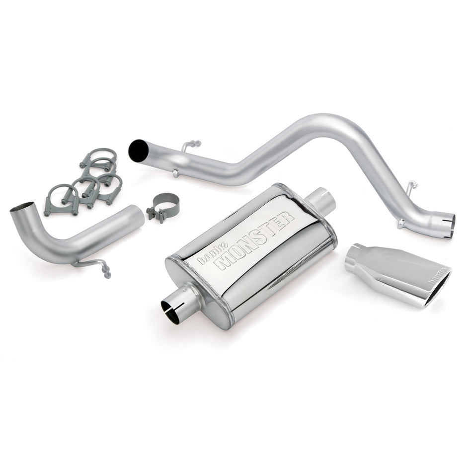 Banks Monster Exhaust System Single Exit Chrome Obround Tip 12-18 Jeep 3.6L Wrangler JK All 2 Door (51342)