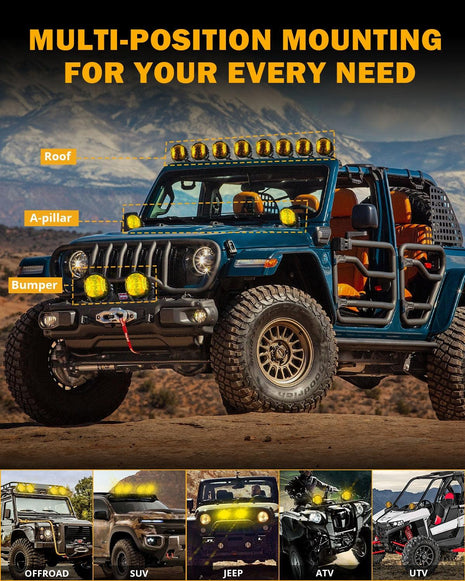 V-ULTRA Series 6/8 Pcs 5 Inch 172W LED Side Shooter Amber DRL with Power Harness