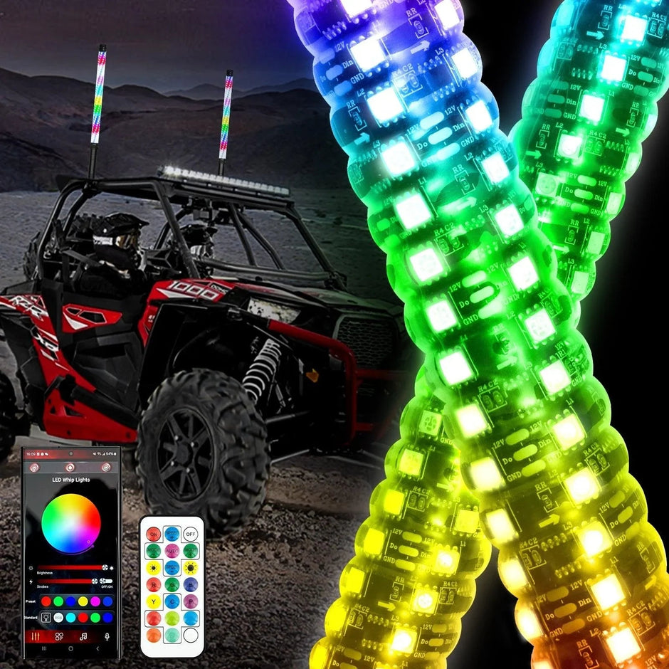 2.2 FT New LED RGB Whip Lights with Turn Signal & Brake Light, Bluetooth APP/ Remote Control