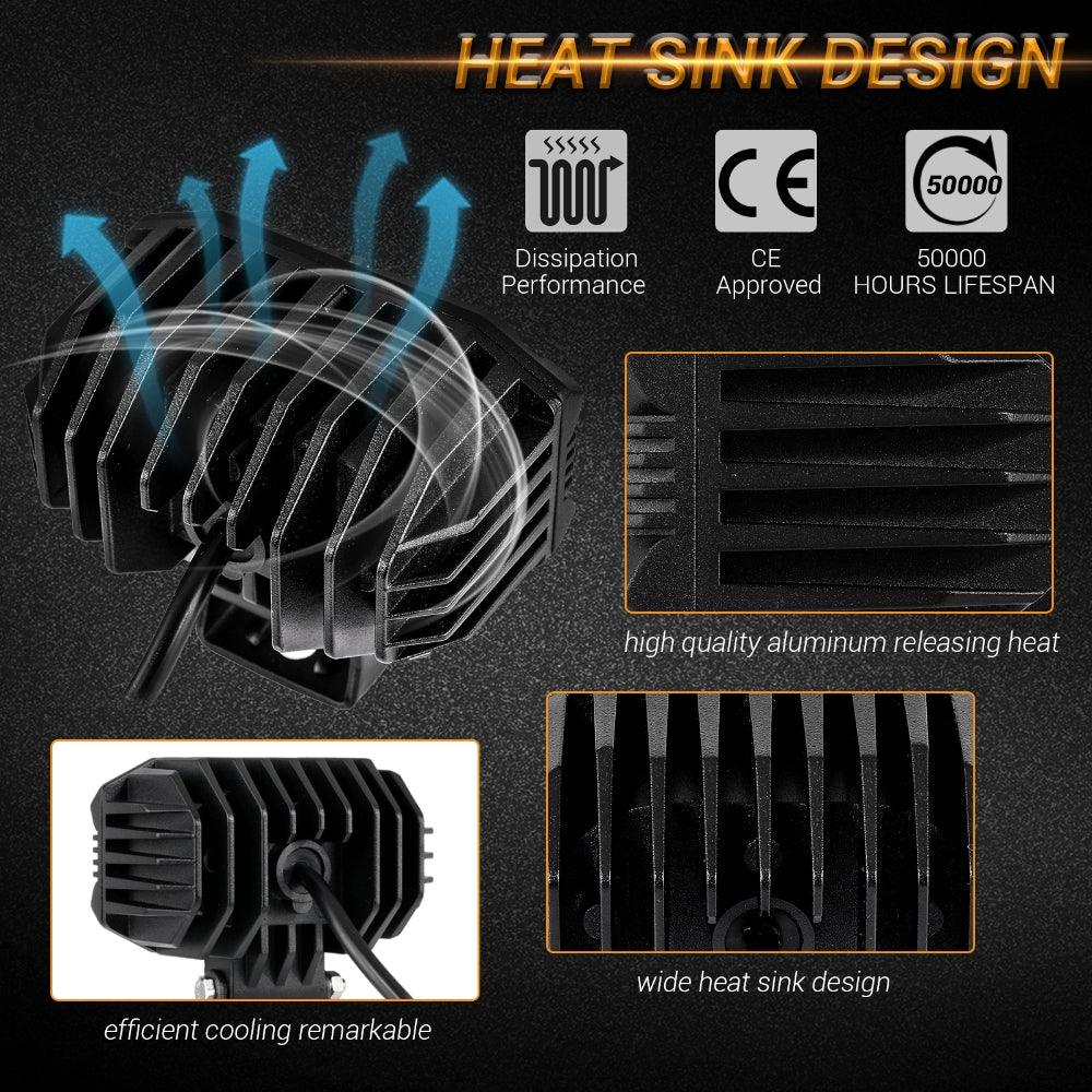 4 Inch 30W Corrugated Lens Flood Beam LED Pods Lights with A-Pillar Mounting Bracket For Ford Bronco 2/4 Door 2021 2022