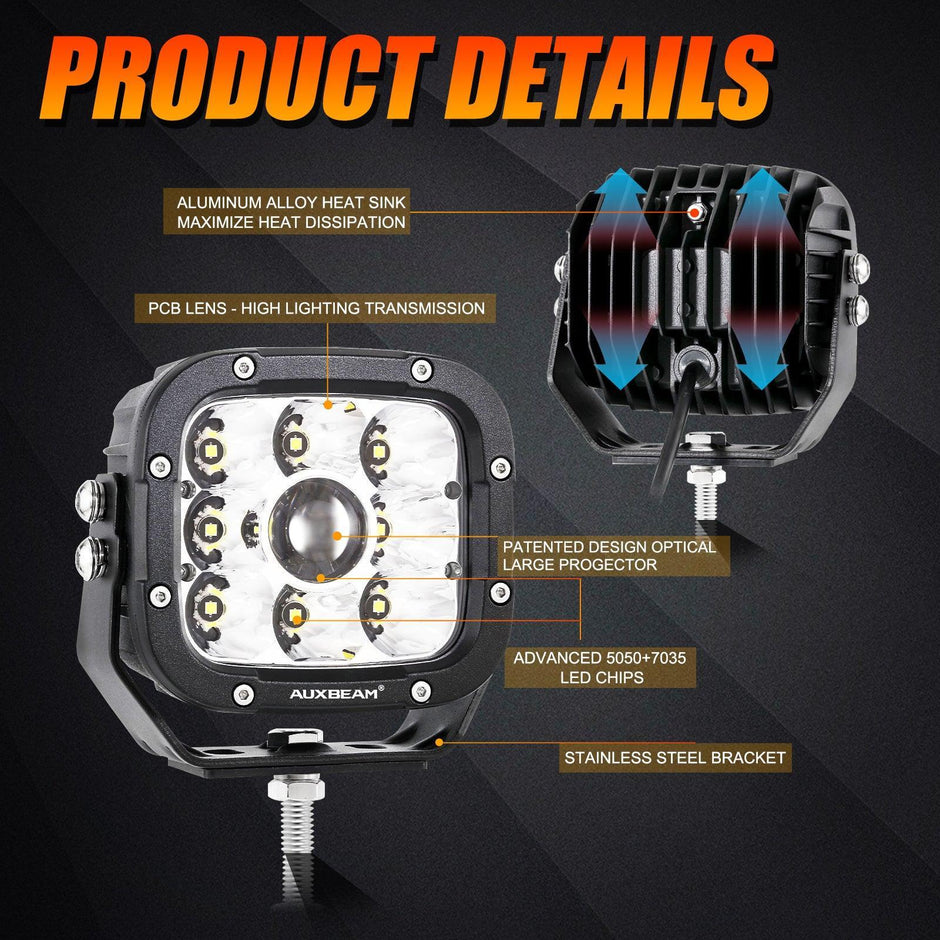 6Pcs 5 Inch 110W White/Amber LED Pods Lights with Power Harness
