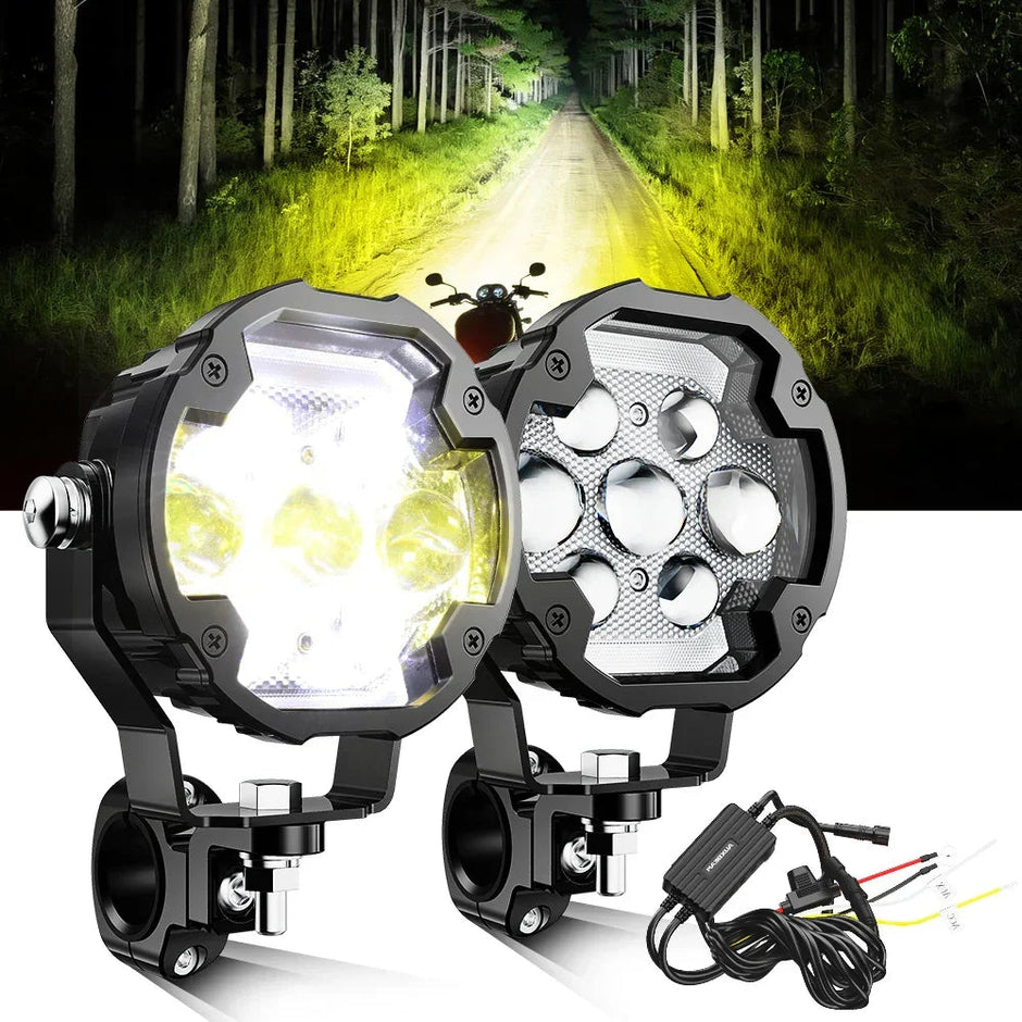 (2pcs/set)4.2 Inch Motorcycle Auxiliary LED Spotlight, 72W AX7 Series Dual Color Switchback Driving Fog Light with 3+4 Modes For Motorcycle Jeep SUV ATV Truck