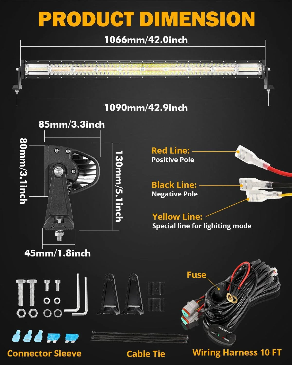6 Modes Series 42 Inch White&Amber Straight Off Road Led Light Bar