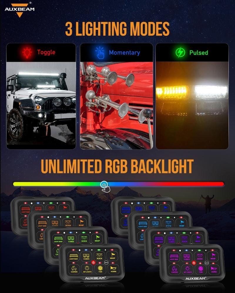 AR Series 8 Gang (AR-800) RGB Switch Panel with APP, Toggle/ Momentary/ Pulsed Mode Supported(One-Sided Outlet)