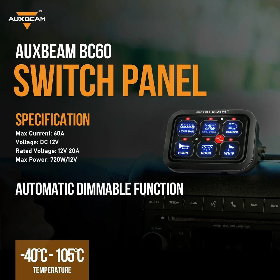 Single Series 6 Gang (BC60) LED Switch Panel, Off Road Light Controller (Blue)