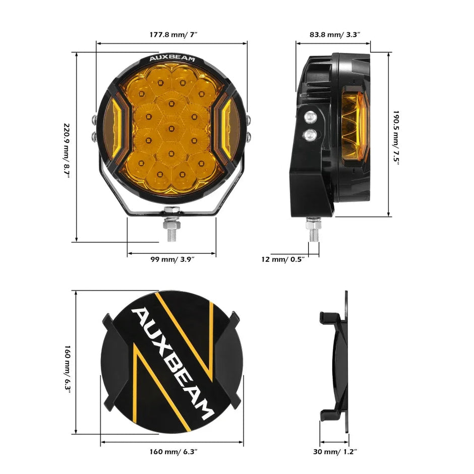 V-ULTRA Series | 7 Inch 226W LED Side Shooter Amber Pod Lights with Amber DRL