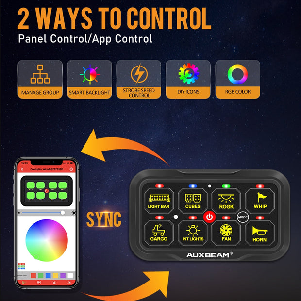 AR-820 RGB Switch Panel with APP, Toggle/ Momentary/ Pulsed Mode Supported (Two-Sided Outlet)