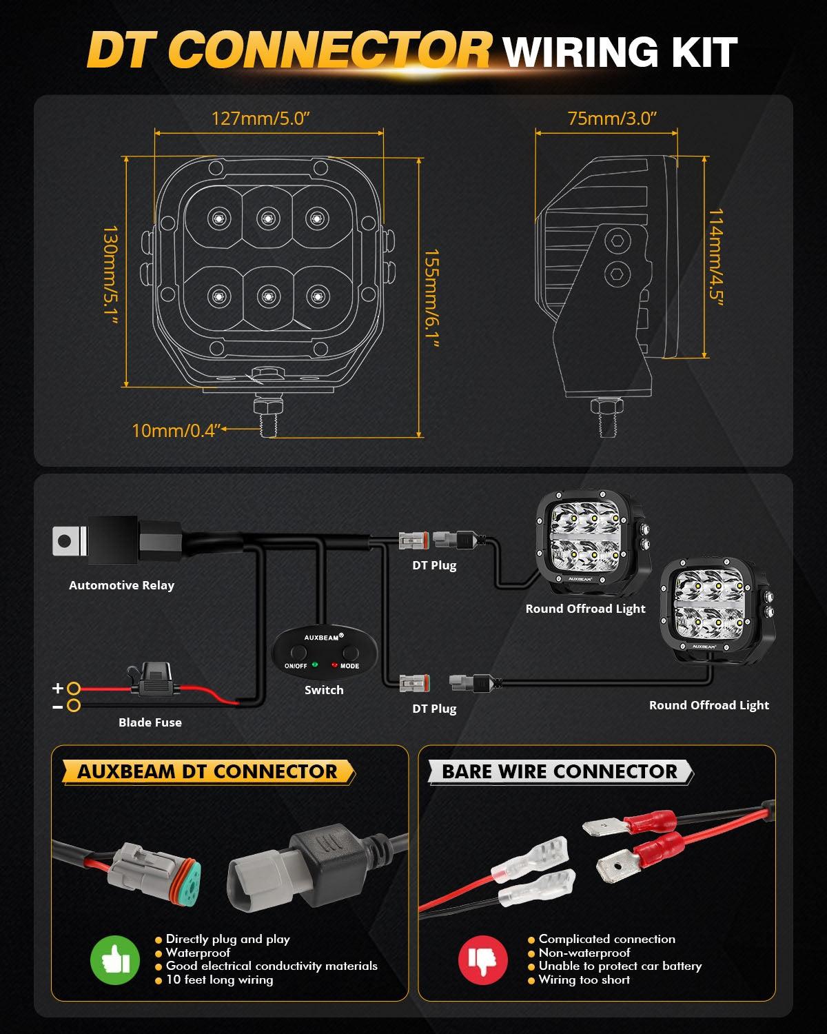 6/8Pcs 5 Inch 132W Amber DRL LED Pod Lights with Power Harness