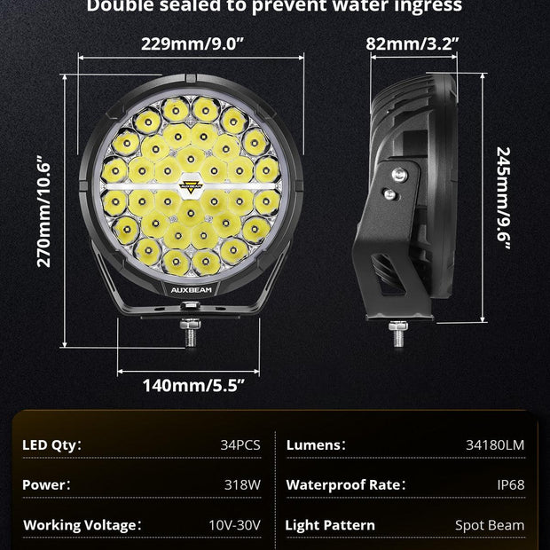 RAY-L Series | 9 Inch 318W 34180LM Dual DRL Offroad LED Driving Lights