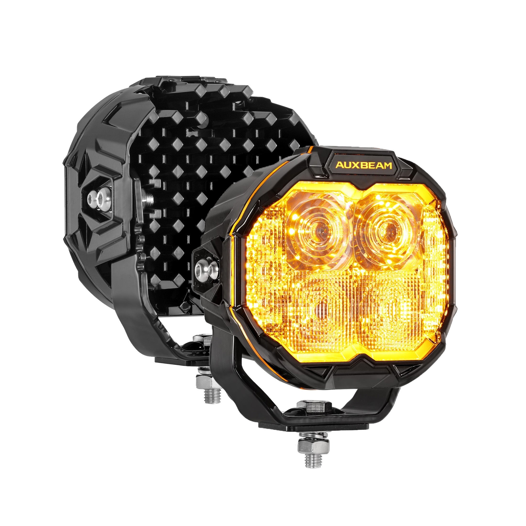 5 Inch Round White Combo with Double Side Anti-Glare LED Pod Lights TIR Lens Side Shooter with Amber Dynamic DRL Ring with Wiring Harness 2 Lead