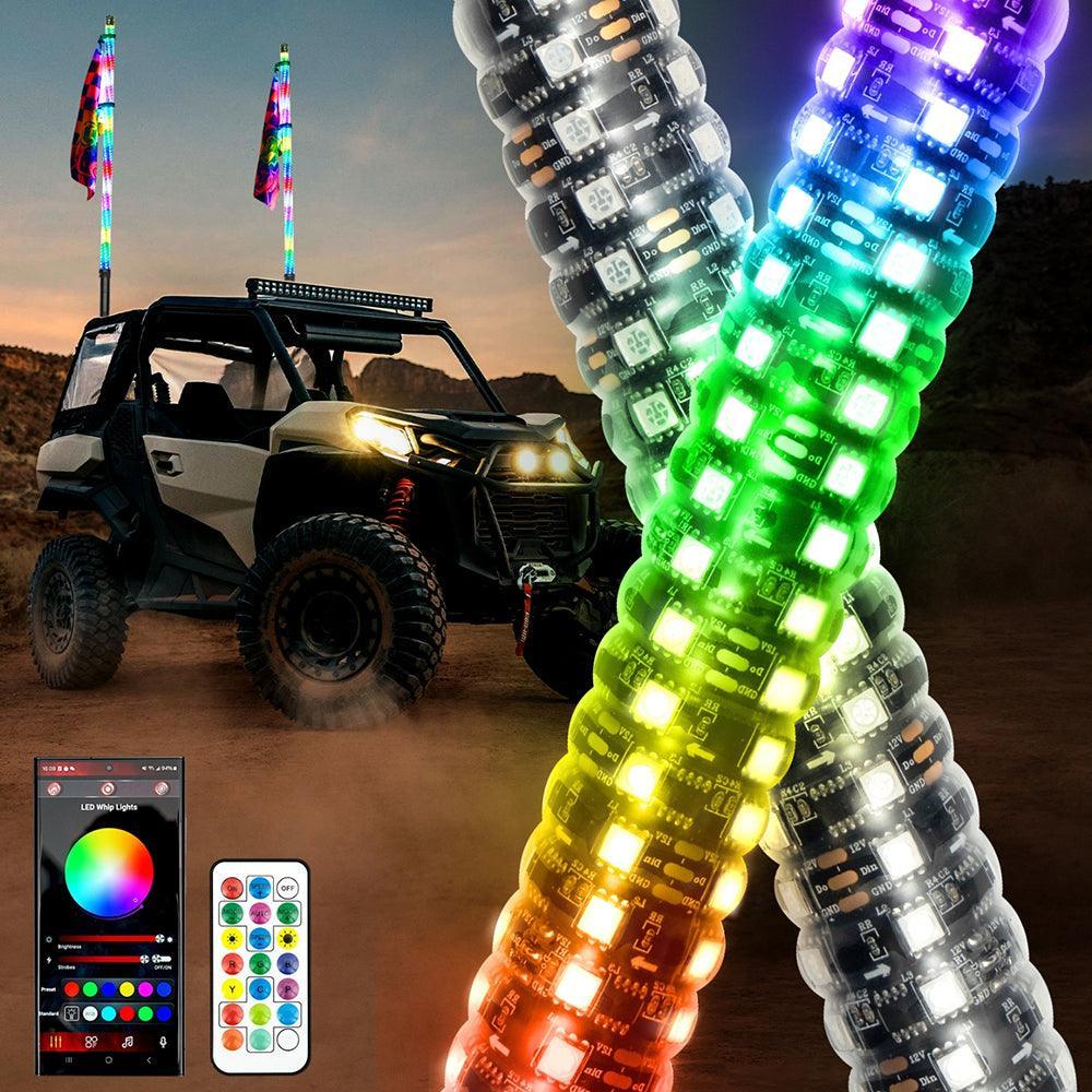 3.8 FT New LED RGB Whip Lights with Turn Signal & Brake Light, Bluetooth APP/ Remote Control