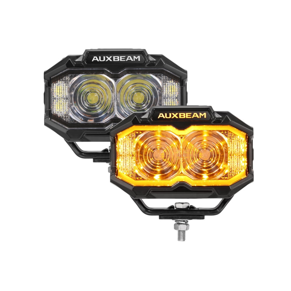 5 Inch Rectangle White Spot with Double Side Anti-Glare LED Pod Lights TIR Lens Side Shooter with Amber Dynamic DRL Ring with Wiring Harness 2 Lead