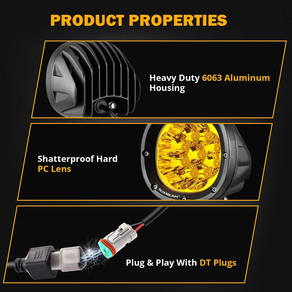4 Inch 90W Round Yellow Spot LED Driving Lights with Dual A-Pillar Mounting Bracket For Ford Bronco 2/4 Door 2021 2022