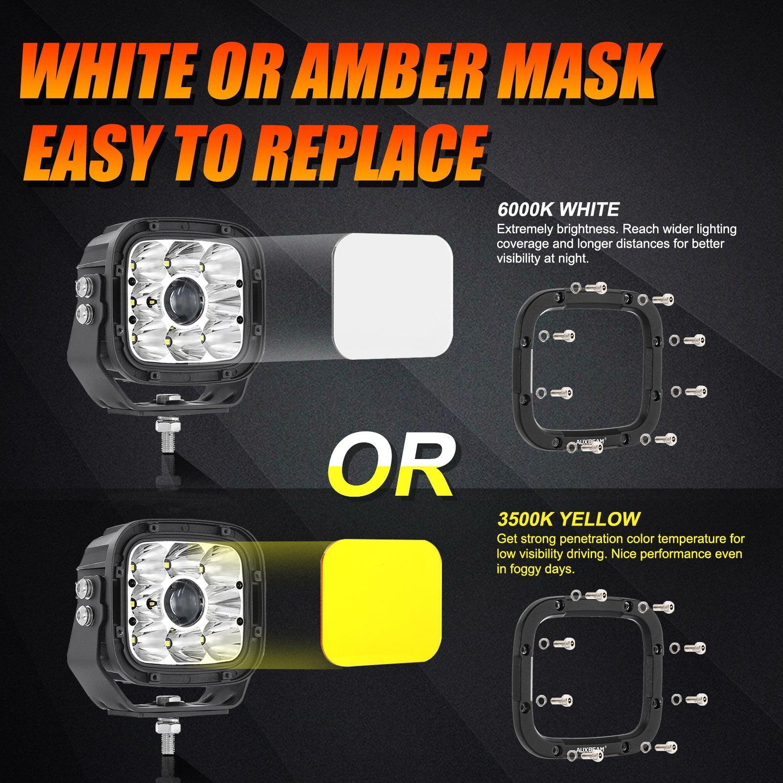 6Pcs 5 Inch 110W White/Amber LED Pods Lights with Power Harness