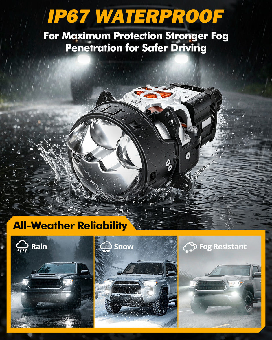 (2pcs/Set)3 Inch 108W Bi-LED Projector Headlight 6000K C6 Series Non-destructive & Retrofit Compatible Upgrade Kit-C6 Triple Laser Beam Dual-Fan