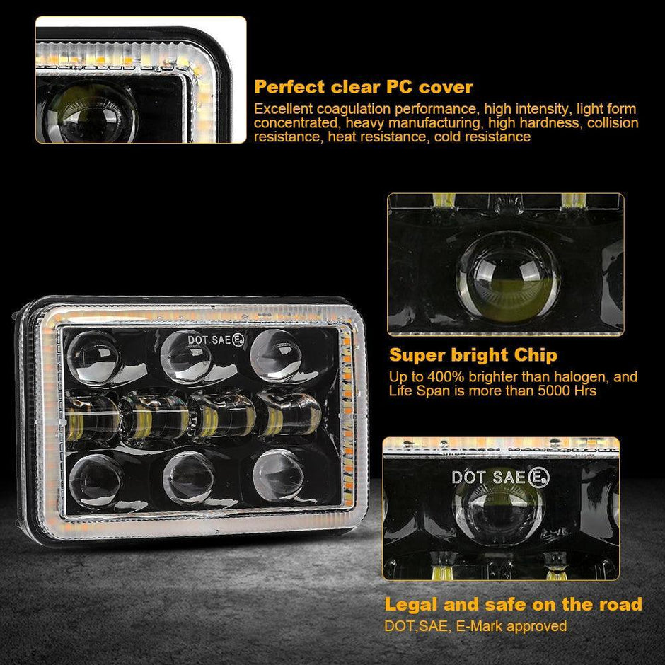 (2pcs/set) 4X6 INCH SEALED BEAM LED HEADLIGHT WITH HI/LOW BEAM DRL TURN SIGNAL LIGHT