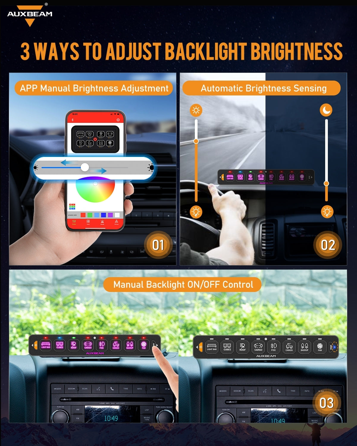 AS-800 RGB Slim Switch Panel with APP&Remote Control, Toggle/ Momentary/ Pulsed Mode Supported(One-Sided Outlet)