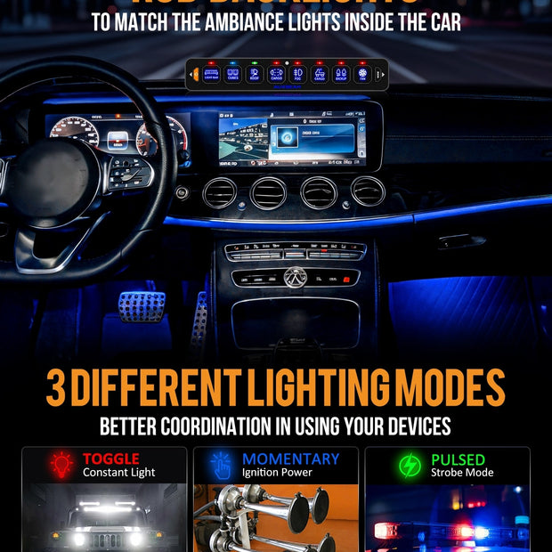 AS-R80 RGB Slim Switch Panel, Toggle/ Momentary/ Pulsed Mode Supported(One-Sided Outlet)